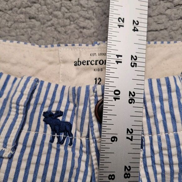 Abercrombie Kids Shorts 12 Blue White Stripes Seersucker Moose Print Chino - Picture 7 of 8